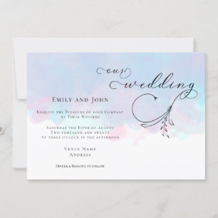Leaf Script Pink Blue Lilac Wasserfarben Hochzeit Einladung