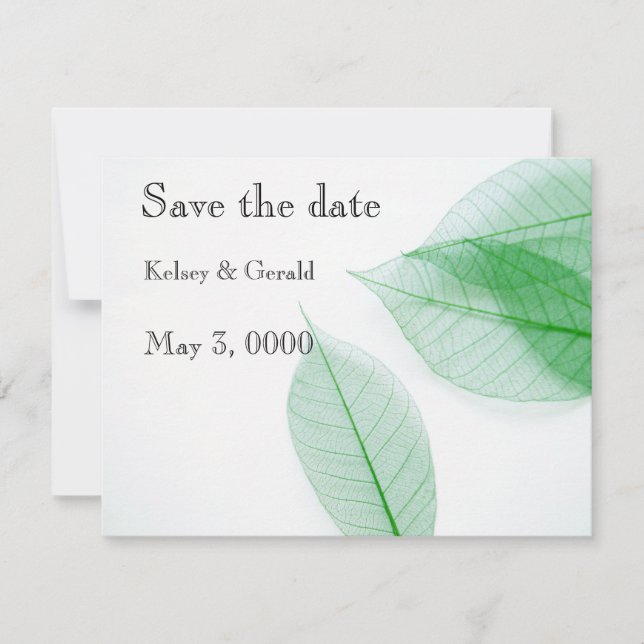 Leaf-Skelette auf weiß Save The Date (Vorderseite)