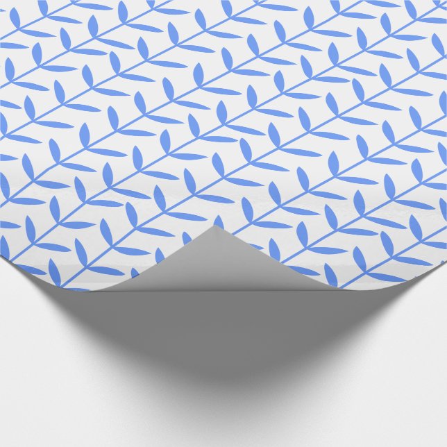 Leaf Stems - Baby Blue on White Geschenkpapier (Ecke)