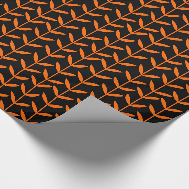Leaf Stems - Orange auf schwarz Geschenkpapier (Ecke)