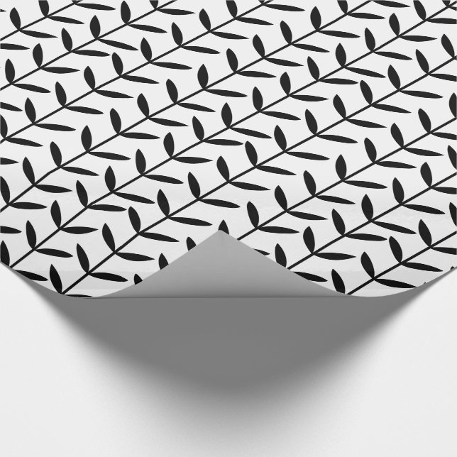 Leaf Stems - Schwarz auf Weiß Geschenkpapier (Ecke)