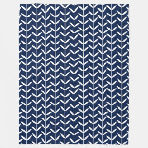 Leaf Stems - White on Blue 001744 Fleecedecke