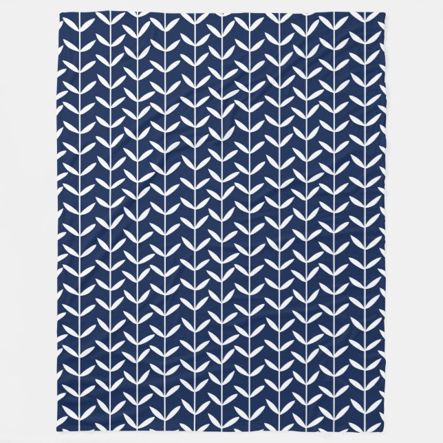 Leaf Stems - White on Blue 001744 Fleecedecke (Vorderseite)