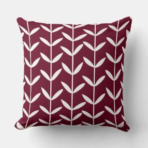 Leaf Stems - White on Deep Crimson Kissen