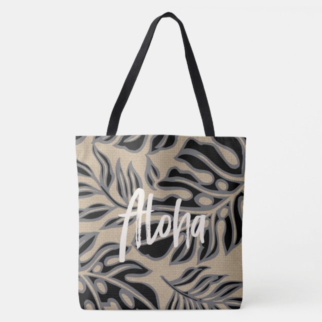 Leaf Tiki Black Hawaiian Tropical Beach Bag (Vorderseite)