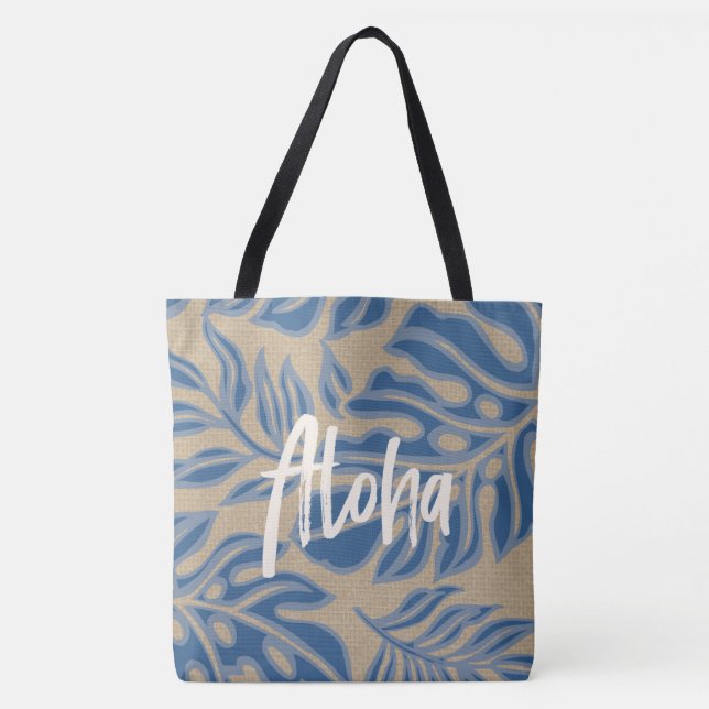 Leaf Tiki Indigo Blue Hawaiian Tropical Beach Bag (Vorderseite)