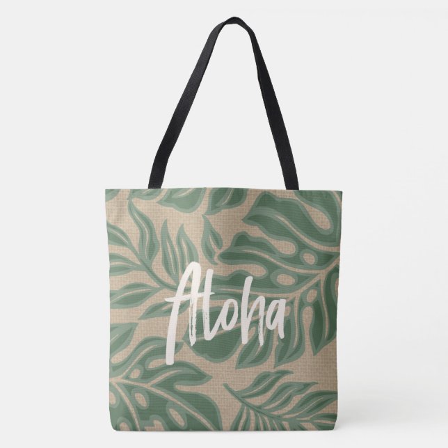 Leaf Tiki sage Green Hawaiian Tropical Beach Bag (Vorderseite)