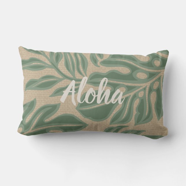 Leaf Tiki sage Green Hawaiian Tropical Reversible Kissen Für Draußen