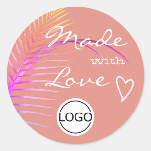 Leaf von Pastel Palm Tree mit Vorlage für Liebe-Lo Runder Aufkleber