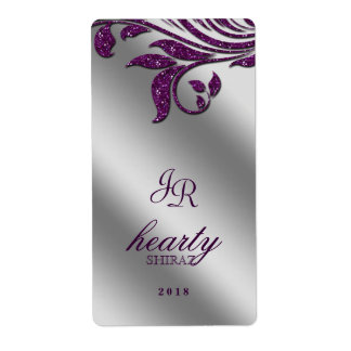 Leaf Wedding Wine Label Sparkle Lila Silber