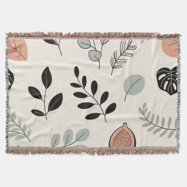 Leaf Whisper – Minimal Botanical Line Art Blanket Decke (Vorderseite)