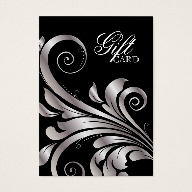 Leaf-Wirbel Elegante Geschenkkarte Silberschwarz (Vorderseite)
