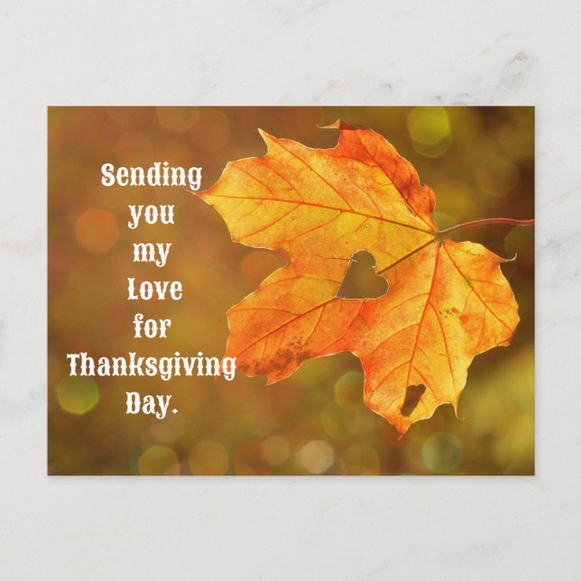 Leaf With Heart Thanksgiving Postcard Postkarte (Vorderseite)