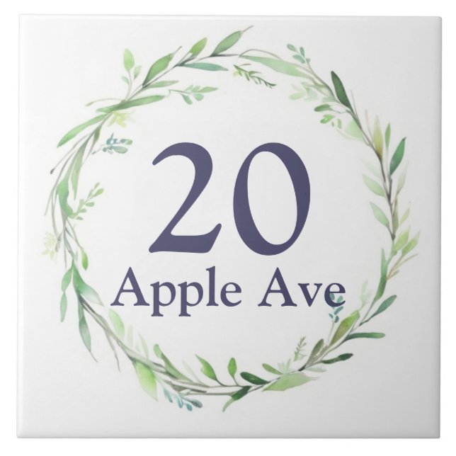 Leaf Wreath Custom House Number Platine Address Si Fliese (Vorderseite)
