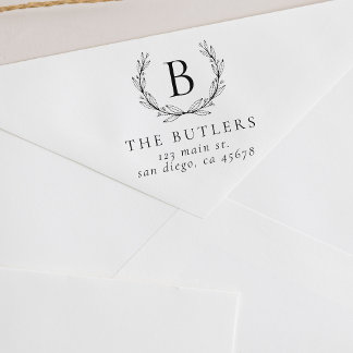 Leaf Wreath Initial Rücksendeadresse Briefmarke Gummistempel