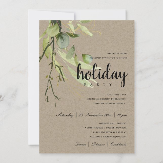 LEAFEN GREEN KRAFT FOLIAGE CORPORATE HOLIDAY PARTE EINLADUNG