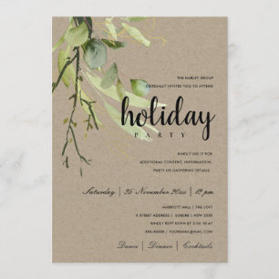 LEAFEN GREEN KRAFT FOLIAGE CORPORATE HOLIDAY PARTE EINLADUNG