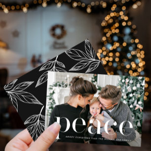 Leafy Black Print Peace Foto Weihnachtsfeiertag Einladung