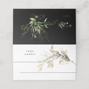Leafy Botanical Eukalyptus Moderne schwarze Zweign Platzkarte