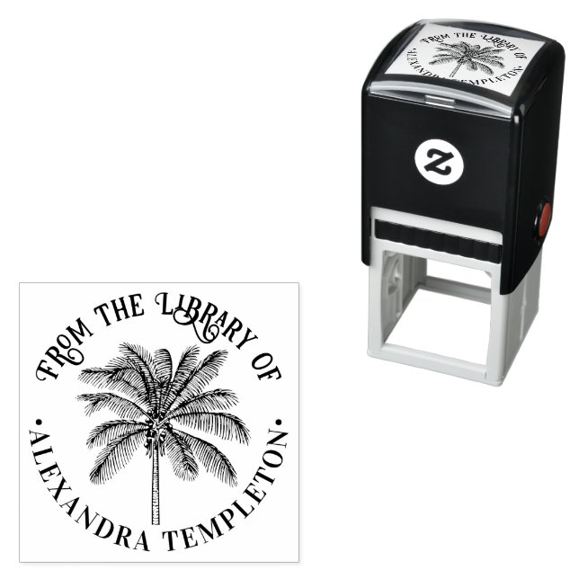 Leafy Coconut Palm Tree Library Name Permastempel (Beispiel)