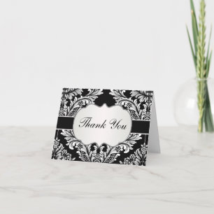 Leafy Damask white on black Wedding Danke