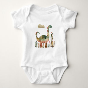 Leafy Dino Scene - Niedliches Dinosaurier-Shirt fü Baby Strampler