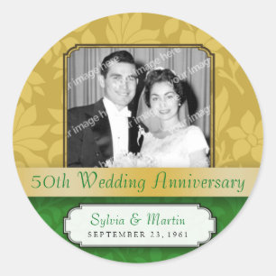 Leafy Gold Damask 50 Jahre Runder Aufkleber