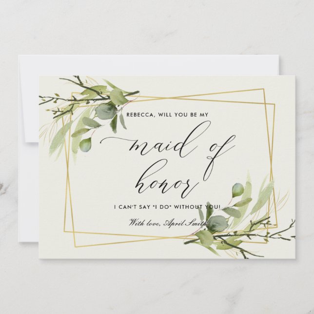 LEAFY GOLD FOLIAGE WATERCOLOR SEIN MEINE TRAUZEUGI EINLADUNG (Vorderseite)