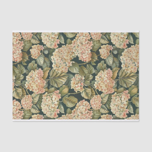 Leafy Green Pale Pink Hydrangea Art Muster Nr. 2 Seidenpapier (Vorderseite)