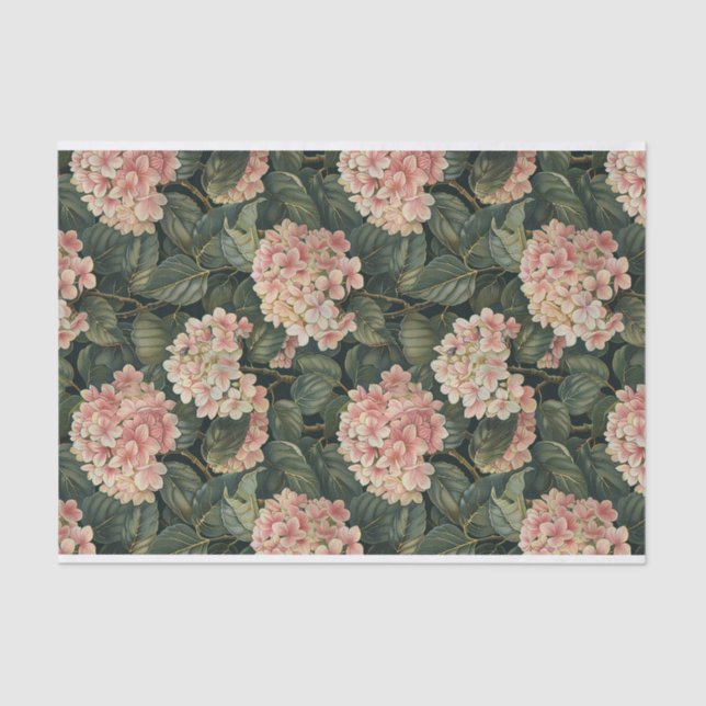 Leafy Green Pale Pink Hydrangea Art Muster Nr. 3 Seidenpapier (Vorderseite)