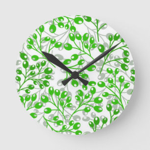 Leafy Green Pattern Moderne Elegante Berries Runde Wanduhr