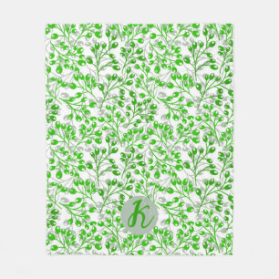 Leafy Green Pattern Moderne Elegante Mit Monogramm Fleecedecke