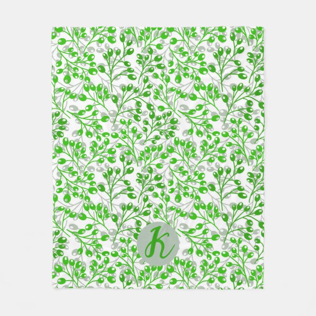 Leafy Green Pattern Moderne Elegante Mit Monogramm Fleecedecke (Vorderseite)