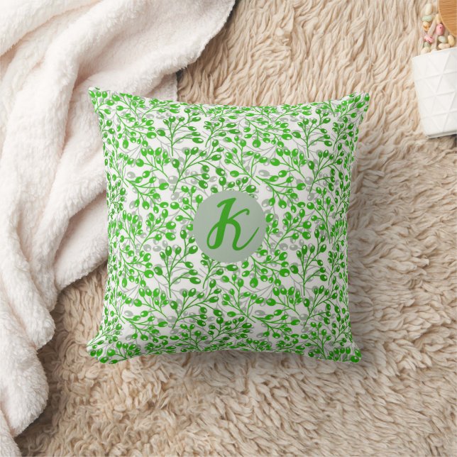 Leafy Green Pattern Moderne Elegante Mit Monogramm Kissen (Decke)