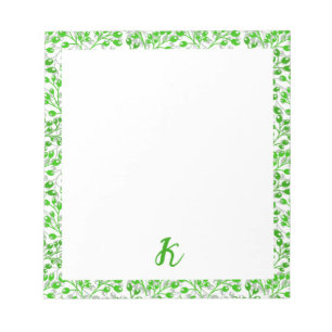 Leafy Green Pattern Moderne Elegante Mit Monogramm Notizblock