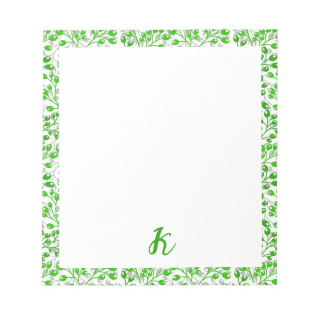 Leafy Green Pattern Moderne Elegante Mit Monogramm Notizblock (Vorderseite)