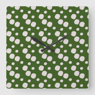 Leafy Green Pink Dots    Quadratische Wanduhr
