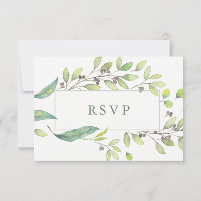 Leafy Green | Trendy Watercolor Frame Wedding RSVP (Vorderseite)