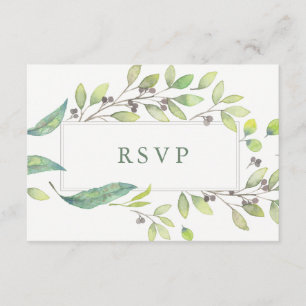 Leafy Green Trendy Watercolor Frame Wedding RSVP Karte