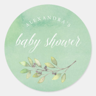 Leafy Green Wasserfarben-Babydusche Runder Aufkleber