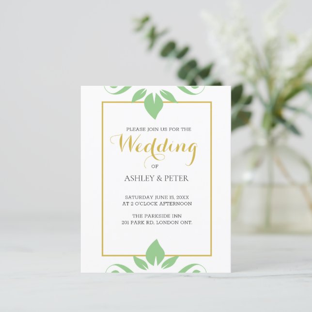 Leafy Green Wedding Einladung (Stehend Vorderseite)