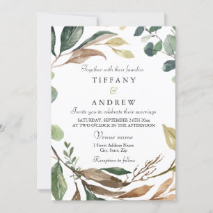 Leafy Green Wreath Elegante Moderne Hochzeit Einladung