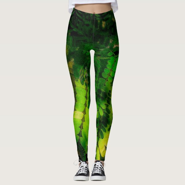 Leafy Grüntöne Leggings (Vorderseite)