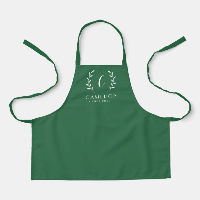 Leafy Initial Editable Color Custom Kid Apron Schürze (Vorderseite)