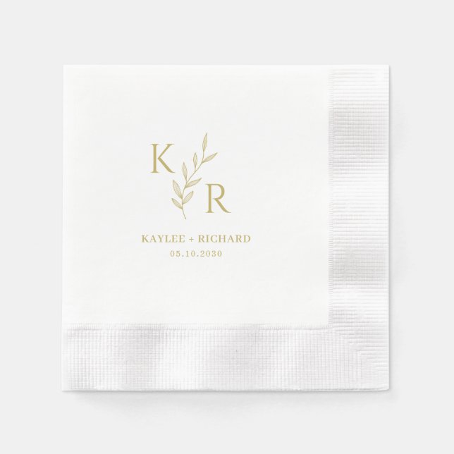 Leafy Initials Wedding Verlobung Brautparty Serviette (Vorderseite)