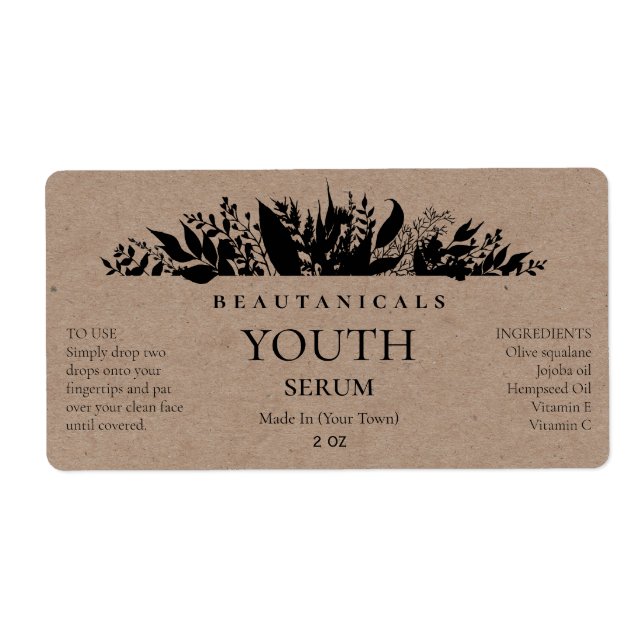 Leafy Kraft Paper Serum Labels (Vorne)