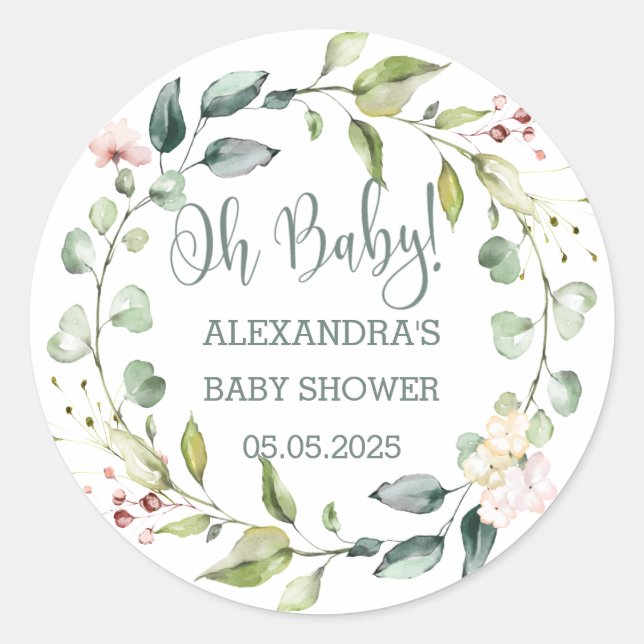 Leafy-Kranz-Baby-Dusche Runder Aufkleber (Vorderseite)