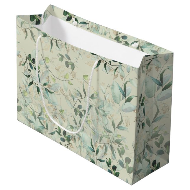 Leafy Mystique Pale Celadon Große Geschenktüte (Vorderseite Schrägansicht)