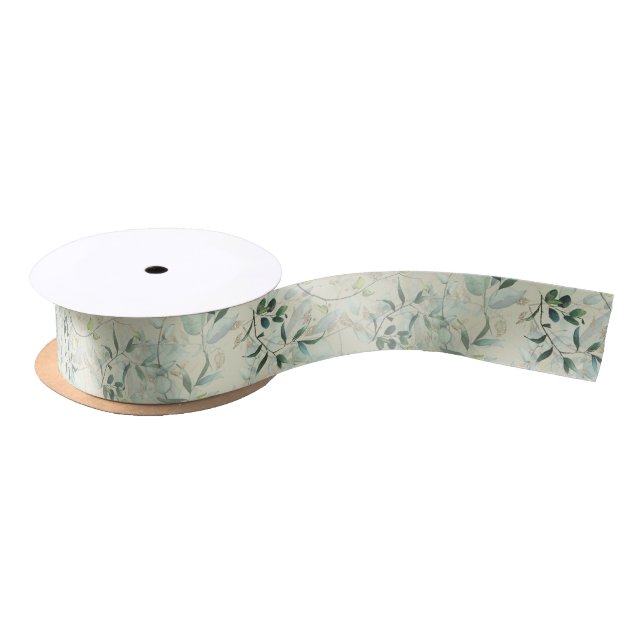 Leafy Mystique Pale Celadon Satinband (Spule)