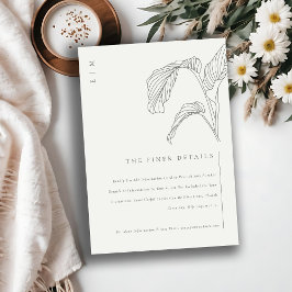 Leafy Palm Sketch Schwarz-weiße Hochzeitsdetails Begleitkarte